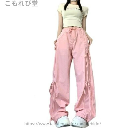 【送料無料】リボン レースアップ パンツ ズボン ボトムス ゴム スウェット