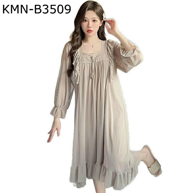 【送料無料】ルームワンピース 姫系 レディース ネグリジェ 胸パッド付き 春秋向き 長袖 レース ゆったり 薄手 通気性 かわいい 部屋着