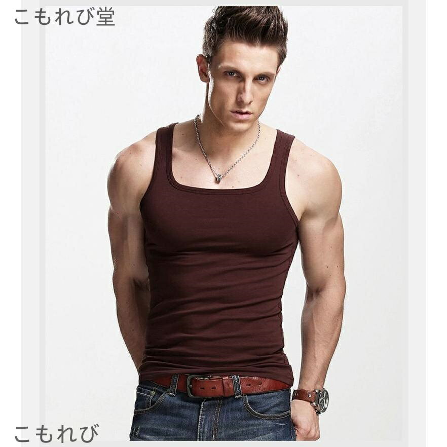【送料無料】タンクトップ メンズ トップス スクエアネック プルオーバー 無地 ソリッドカラー シンプ..