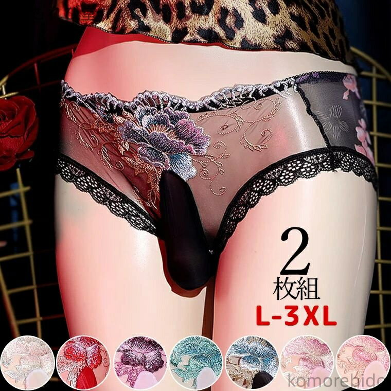 【送料無料】レギュラーショーツ 3XLサイズまで 2枚セット レースと透け感がセクシー メンズショー ジェンダーレス 3タイプ クロスジェンダー