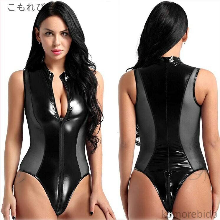 【送料無料】オールインワン ノースリーブ ボディースーツ チャック付き イン メッシュ切り替え レオタード ダンス衣装 トップス レディース