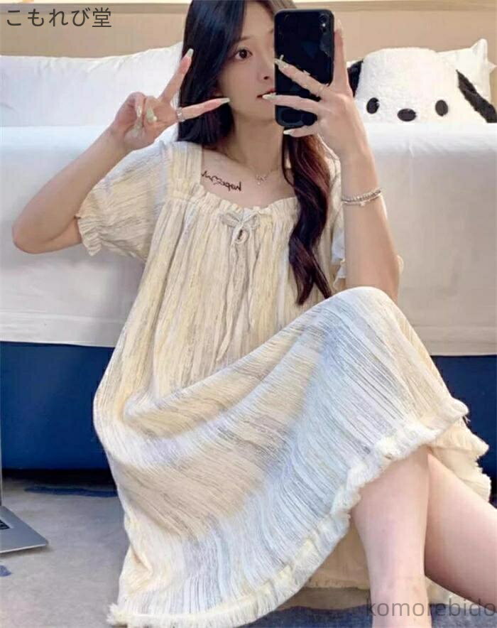 【送料無料】半袖 ルームウェア ワンピース 体型カバー パジャマ 外出 レディース 着痩 大きいサイズ フレアドレス 可愛い 部屋着 ワンピ