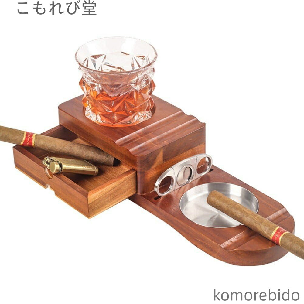 【送料無料】木製葉巻灰皿 ウィスキーガラスコースター 灰皿 引き出し シガーホルダー 葉巻灰皿 スロッ..
