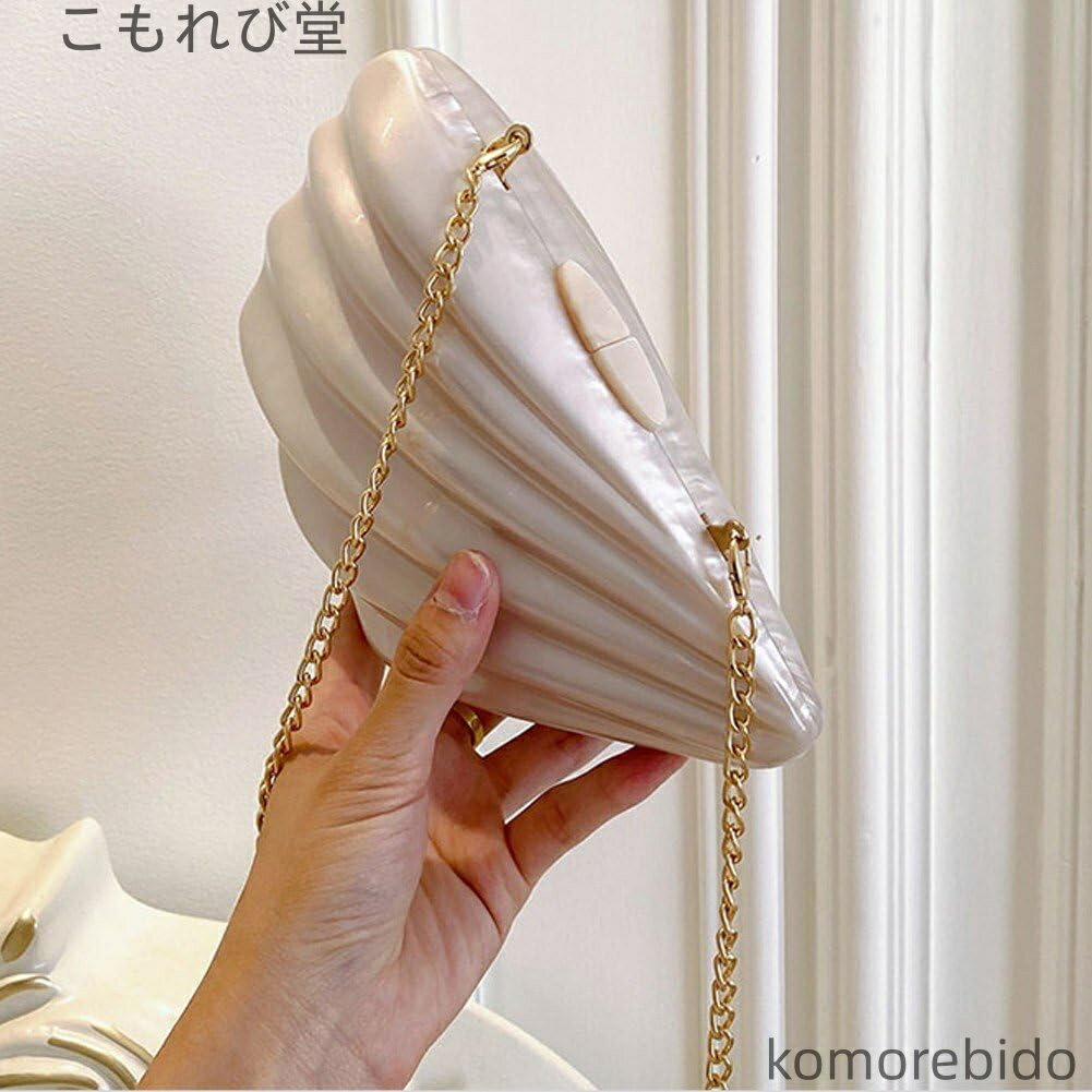 【送料無料】イブニングクラッチ 財布 貝殻シェル シェイプ 財布 クラッチ ポーチ ウォレット チェーン ショルダーバッグ アクリル パーティー 女性用