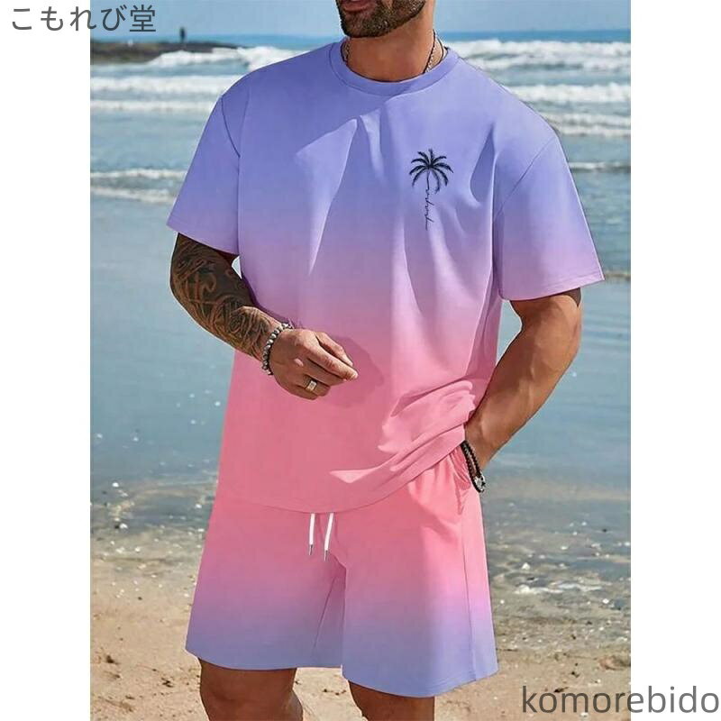 【送料無料】動きやすい リラックス 快適 トップス プリント セットアップ ショートパンツ リゾート サマーコーデ 半袖 ビー 着心地 Tシャツ