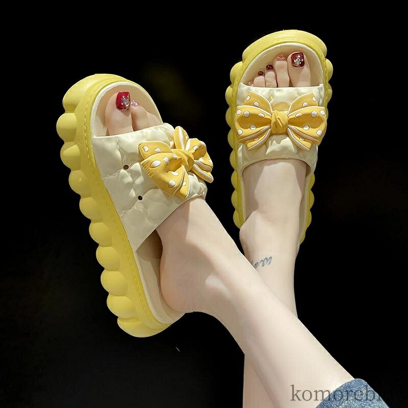 【送料無料】スリッパ リボン クツ もこもこ かわいい サンダル 靴 韓国風 厚底 ルームシューズ ビーチサンダル 浴室 スリッ くつ