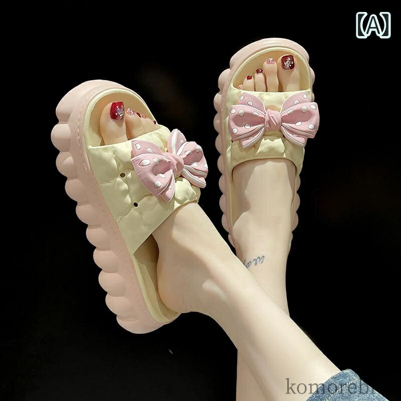【送料無料】スリッパ リボン クツ もこもこ かわいい サンダル 靴 韓国風 厚底 ルームシューズ ビーチサンダル 浴室 スリッ くつ