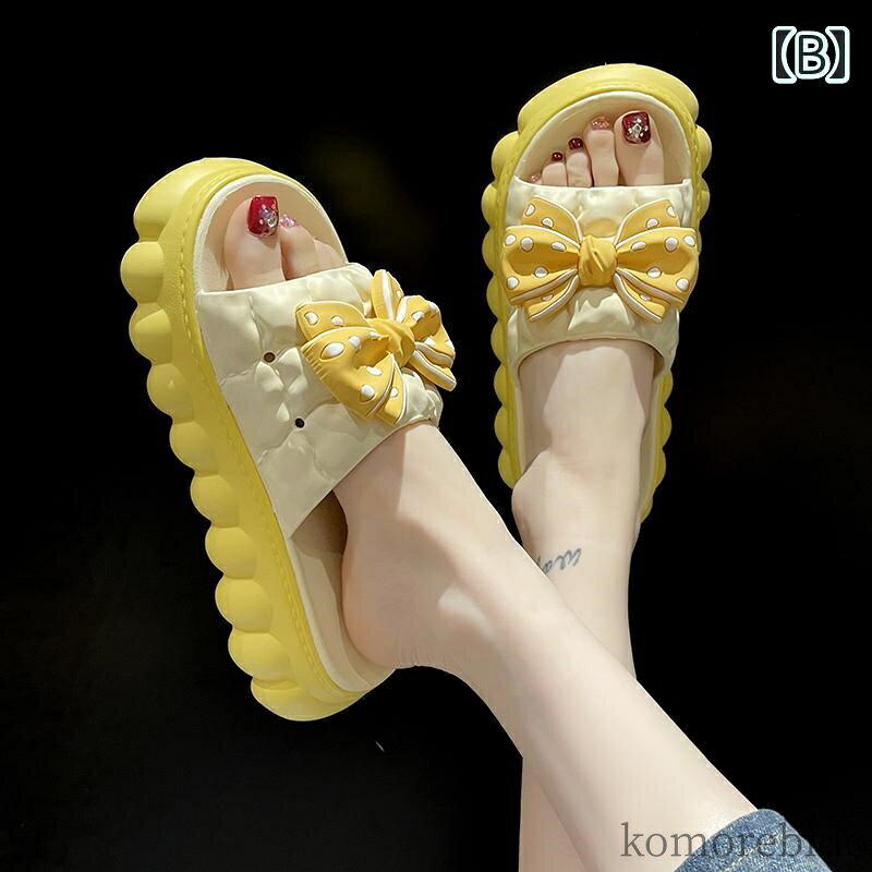 【送料無料】スリッパ リボン クツ もこもこ かわいい サンダル 靴 韓国風 厚底 ルームシューズ ビーチサンダル 浴室 スリッ くつ