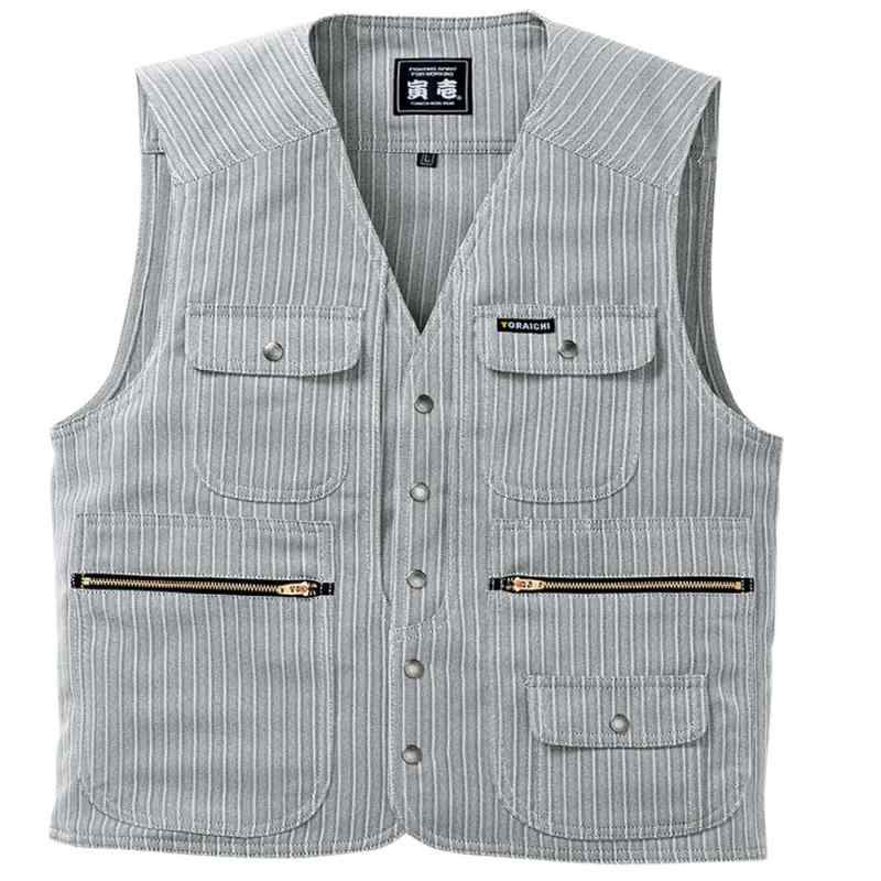 [寅壱] 寅一 ベスト(4309-611) /4309シリーズ ピンストライプ柄 トップス 作業着 作業服 ニッカポッカ 鳶服 M 37：シルバー