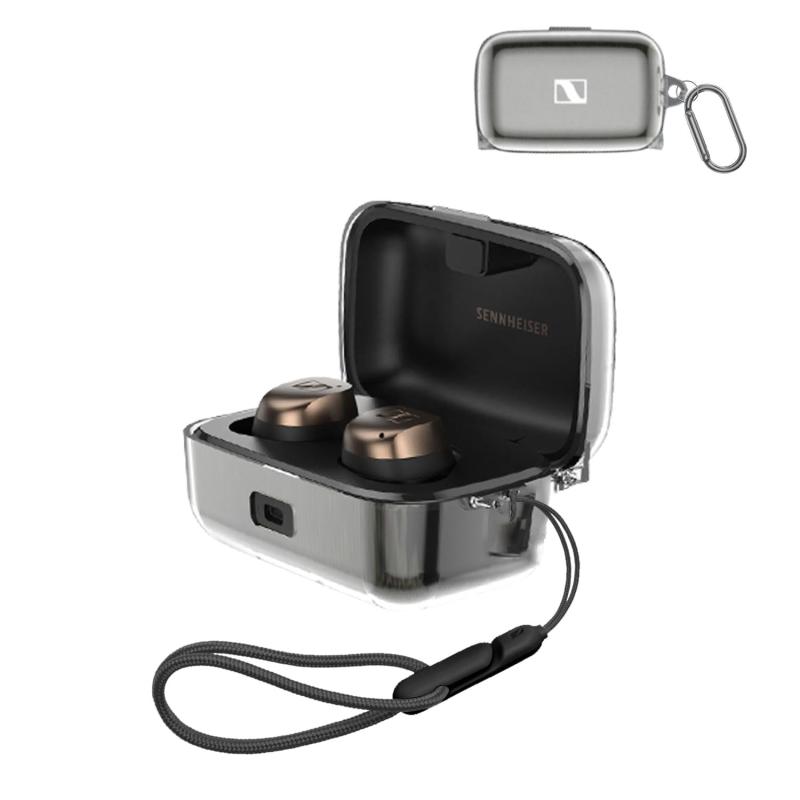 Sennheiser MOMENTUM True Wireless 4 用 ケース カバー  ワイヤレス イヤーホン PC 保護ケース ストラップ付き 落下防止 キズ防止 耐衝撃 装着充電可能 防水 防塵 (クリア)