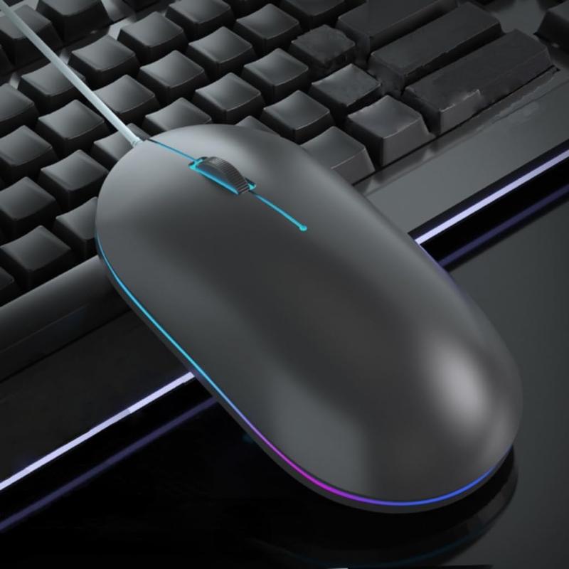 静音有線マウス ライト付き 薄型 光学式 プラグアンドプレイ 軽い 持ち運び オフィス フィット感 PC ラップトップ ノードパソコン用 滑り止めホイール オシャレ Windows XP/7/8/10/11、Mac OS対応