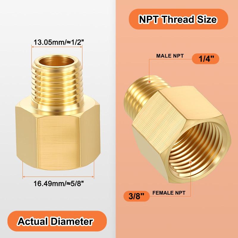 木漏れ日ショップのRebower 10パック メスからオスへ アダプター 3/8" NTPメス x 1/4" NTPオス真鍮ニップルパイプ延長コネクター 産業用 自動車用 流体転送用 ホームガーデニング用 水処理用｜アングル2