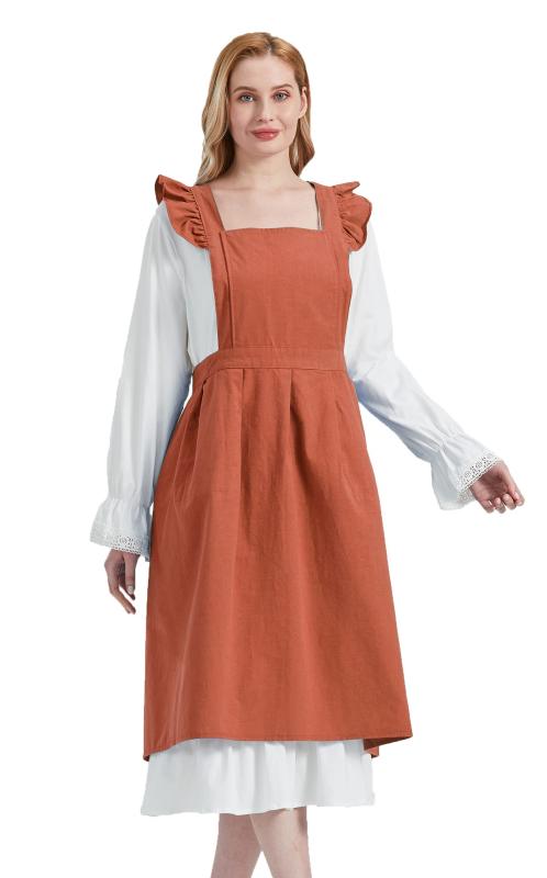 Nanxosn エプロン コットン 綿 フリル メイド 姫様 ポケット 通気性 快適 無地 X型 スカート レディース 可愛い CF3153