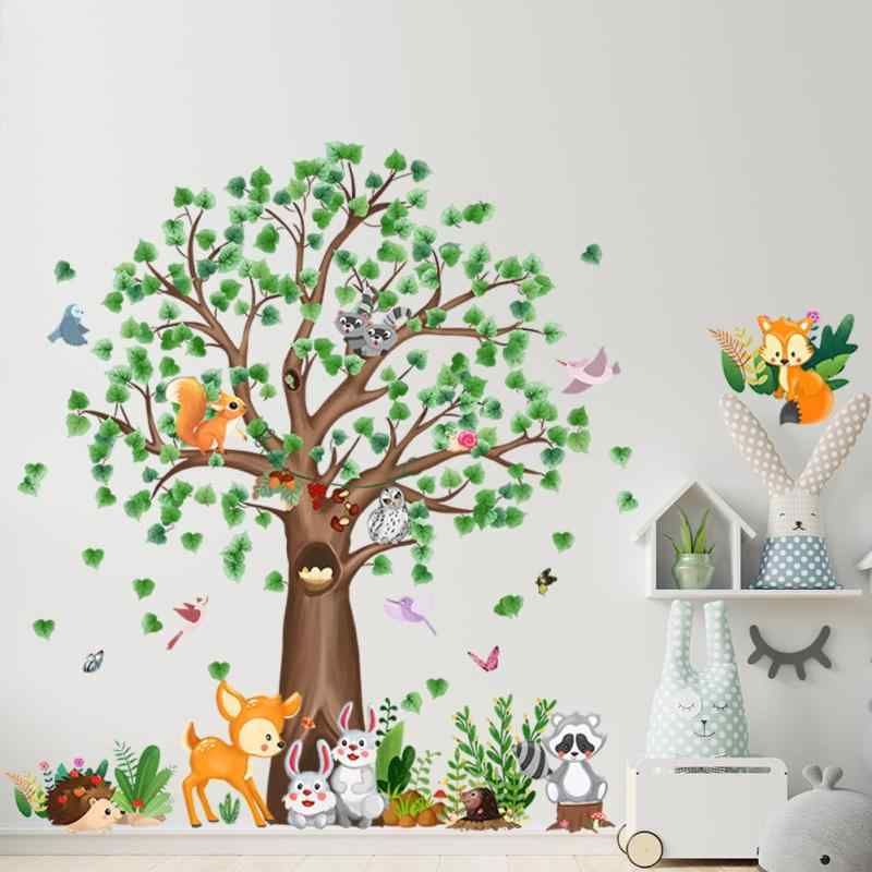 大きな木 ウォールステッカー 動物 可愛い, 巨大な木，キツネ ハリネズミ 鹿 ウサ...