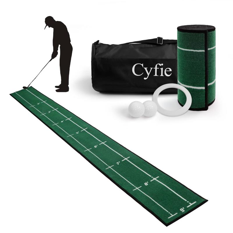 Rakuten - ゴルフ パター練習マット 4点セット パッティングマット Cyfie スイング練習 ゴルフ練習マット パター練習器具 パター技術向上 距離感練習 ロングサイズ 静音&防音 ズレにくい コンパクト