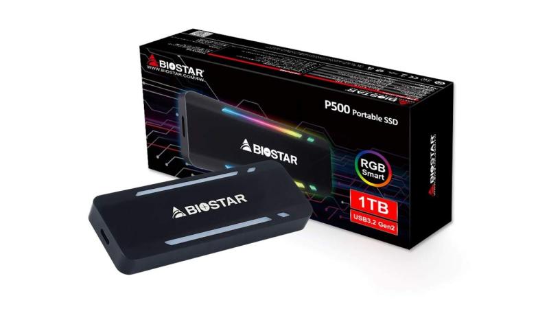 BIOSTAR USB3.2 Gen2 Type-C対応・RGB LED搭載ポータブルSSD 1TB [ P500-1TB ]