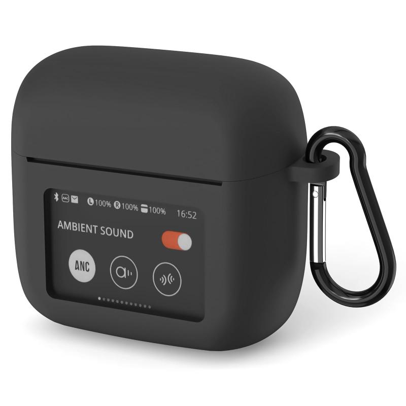 Geekria シリコン カバー 互換性 ジェイビーエル JBL Tour Pro 3 対応 True Wireless Earbuds ワイヤレスイヤホンケースカバー 外装カバーキーホルダーフック付き、ケースポートアクセス可能 (黒)