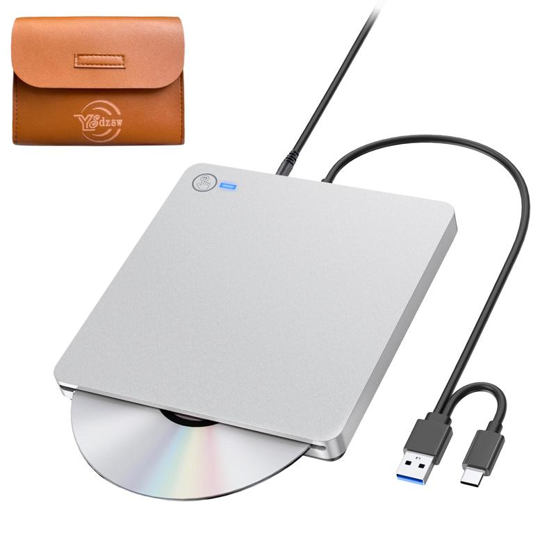 CD DVDドライブ 外付け 吸引式 USB3.0 Type-C Win/Mac/Linux対応 収納バッグ付き ケーブル収納可 CD/DVD読取・書込み両用 薄型 ポータブル 外付けDVD/CDドライブ (シルバー)