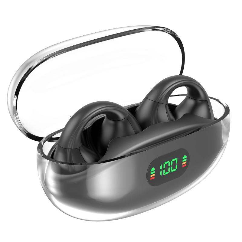 ワイヤレスBluetoothイヤホン 2025年新登場 イヤーカフ型 オープンイヤー構造 耳を塞がない耳挟み式 ノイズキャンセル通話対応 Hi-Fiサウンド AAC/SBCサポート LCDスクリーン残量表示 自動接続 音 komorebishop-10194173 木漏れ日ショップ パッケージ画像