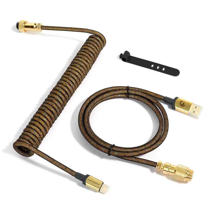 MAMBASNAKE C03コイル型ケーブル メカニカルキーボードゲームコンソール用 編組ダブルスリーブ ピカピカの銀糸編み コイル状用航空コネクタ 高速データ転送 TPU素材 耐久性 取り外し可能 互換