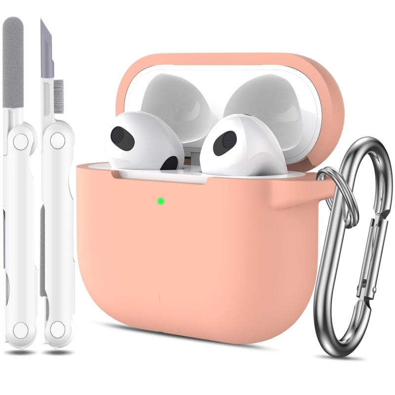 R-fun AirPods 第3世代ケースカバー クリーナーキットとキーチェーン付き Apple AirPods 3 2021用ソフトシリコン保護ケース サンドピンク