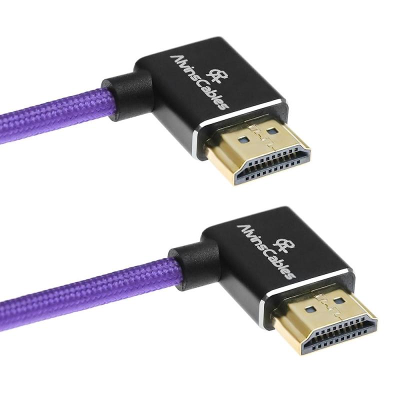 Alvin's Cables 8K HDMI ケーブル Atomos Ninja 用、HDMI 2.1、48Gbps、8K@60Hz、4K@120Hz、高速編組コイルケーブル、右向きから右向き直角、パープル - for Sony FS5/FS7/FX9、