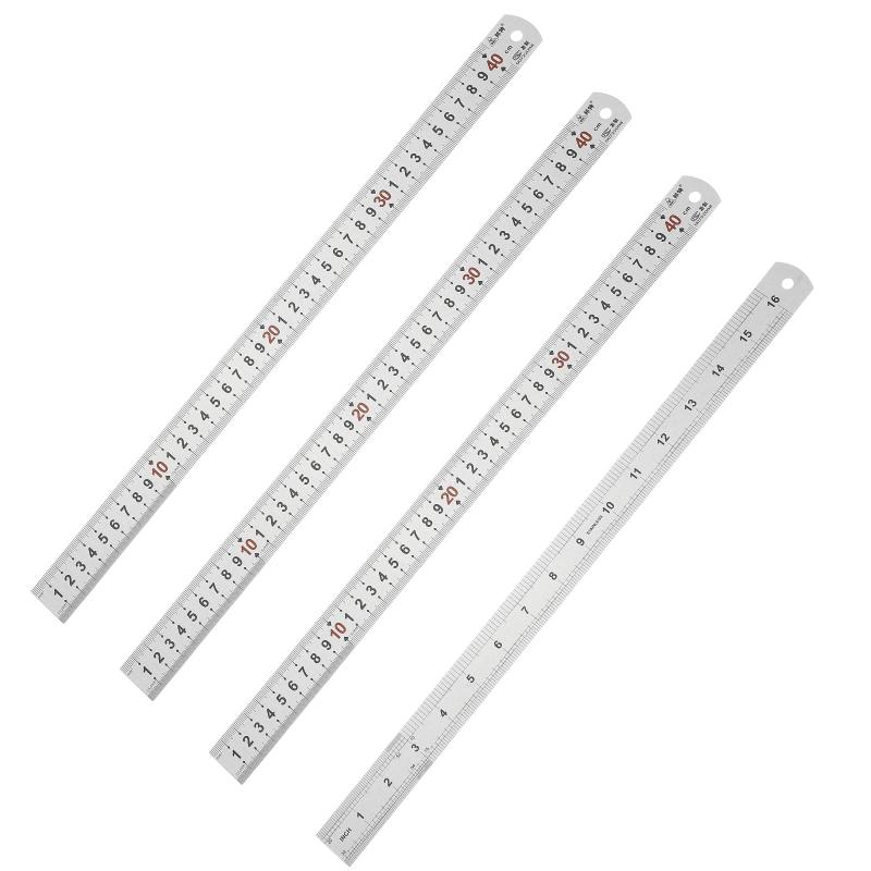 PATIKIL 40cm/16" メタルストレート定規 4個 ステンレス鋼定規 エッチング加工 インチ ミリメートル 目盛り 測定 エンジニア 建設