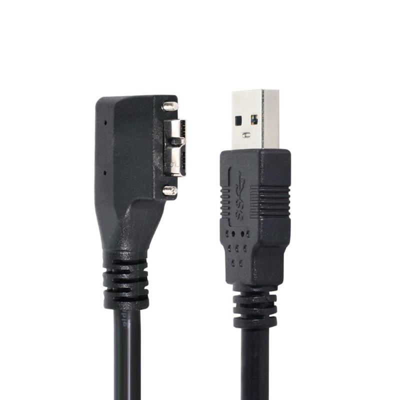 CY Cable Micro USB3.0 デュアルネジ ロック式 USB3.0データ 5Gbps 電源ケーブル 90度直角タイプ VR産業用カメラコンピュータ用