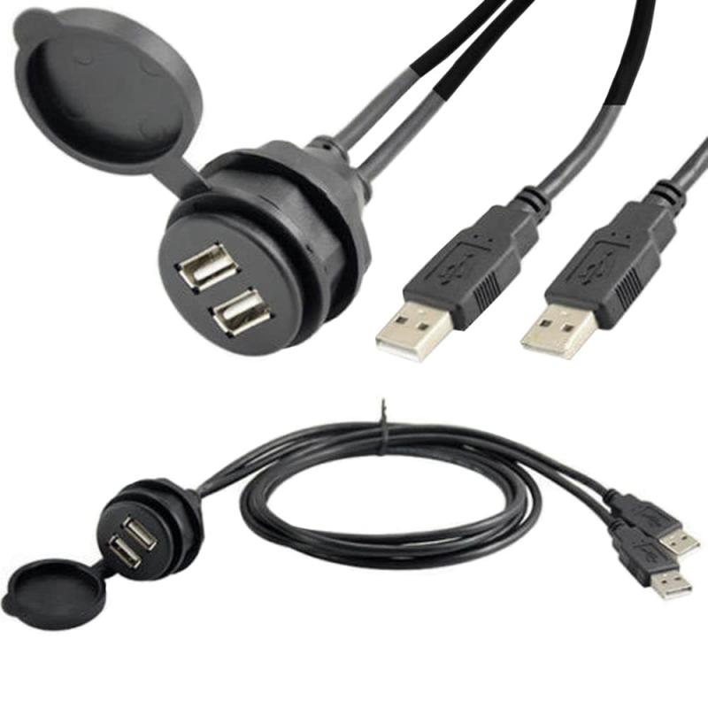 AKNPMHT USB 防水ケーブル2*USB2.0オスと2*USB2.0メス延長ダッシュパネル防水カーフラッシュマウントケーブル、カーボートとオートバイ用