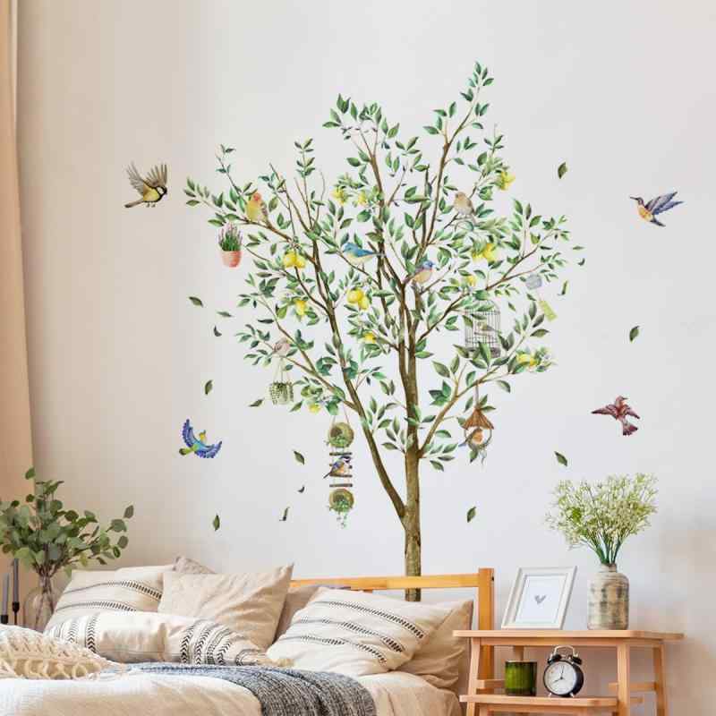 Mansoyun ウォールステッカー 梅の花と小鳥, 和風 墨絵風デザイン 青 梅の花 木の枝, はがせる壁紙シール, 青い花柄, リビング 寝室用 diy 防水 壁 シール room wall sticker decoration, 72×68cm
