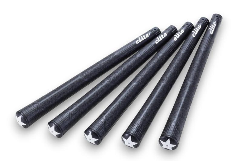 エリートグリップ (elitegrips) ゴルフ用グリップ アスリートシリーズ A50 STAR グリップエンドー体型 ラインストーン装着可能 バックライン有 M58/M60/M62 ベルリナブラック 長さ265mm　5本セットサイズ:長さ265mm・太さ (M60シャフト装着時) :50.8mm地点:直径23mm・127.0mm地点:直径21mm・対応シャフト口径:M58/M60/M62重量:49.0g±1g・カラー:ベルリナブラックバックライン:有・仕様:グリップエンドー体型、別売ラインストーン装着可能素材:NO.NK510特殊合成ゴム (シリカ配合)原産国:日本