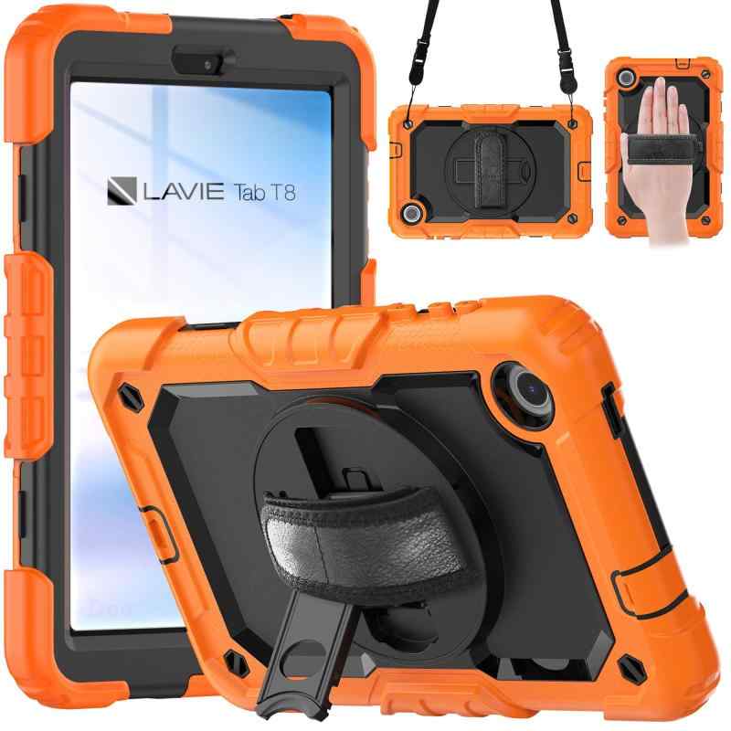 「内蔵スクリーンプロテクター」Doo LAVIE Tab T8 T0855/GAS ケース LAVIE Tab T8 TAB08/H04 ショルダーケース LAVIE Tab T8耐衝撃ケース 360°回転キックスタンド 手持ちバンド ショルダー 落下防