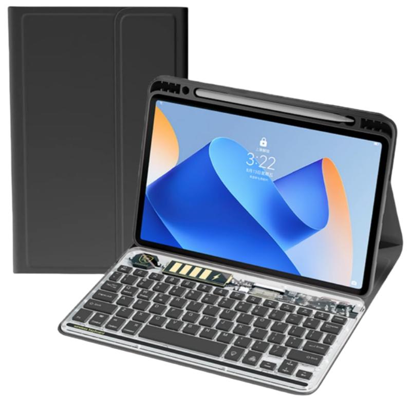 iPad キーボード ケース 7色バックライト搭載 ペンシル収納可能 iPad 可愛い透明キーボード 付きケース 分離式 アイパッド カラーキーボード 軽量 薄型 女性向け かわいい