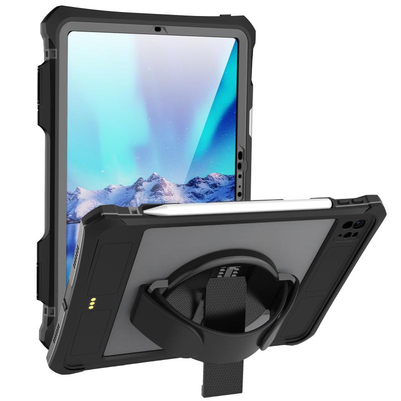 iPad Pro11インチ防水 ケース 2024モデル (M4 第5世代) iPad pro11防水カバー2024 IP68防水規格 軽量 薄型 耐衝撃 水場 全面保護 360度回転スタンド ハンドストラップ ショルダーベルト ペン収納付き ア
