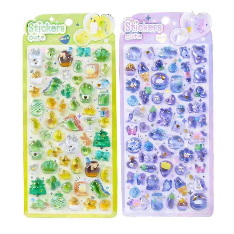 Rakuten - Rich Peach シール 3D 立体シール ぷくぷく タイル 中実 実心 ご褒美 昭和ノスタルジー × 今流行のカワイイ 2枚セット 可愛い ごほうび スマホ用飾り DIY用 手帳用 貼り付け可能 手芸用品 デコ キ