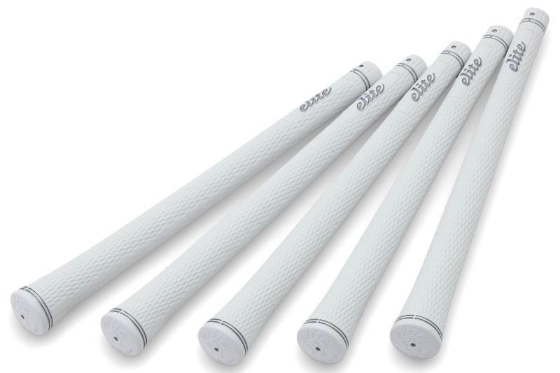 エリートグリップ (elitegrips) ゴルフ用グリップ スタンダードシリーズ SX38 シルバーホワイト バックライン有 M58/M60/M62 38.0g±1g 長さ265mm　5本セットサイズ:長さ265mm・太さ (M60シャフト装着時) :50.8mm地点:直径21mm・127.0mm地点:直径19.5mm・対応シャフト口径:M58/M60/M62重量:38.0g±1g・カラー:シルバーホワイトバックライン:有・仕様:グリップエンドー体型、1インチ刻みにグリップポイント入り、別売ラインストーン装着可能素材:NO.NK510特殊合成ゴム (シリカ配合)原産国:日本