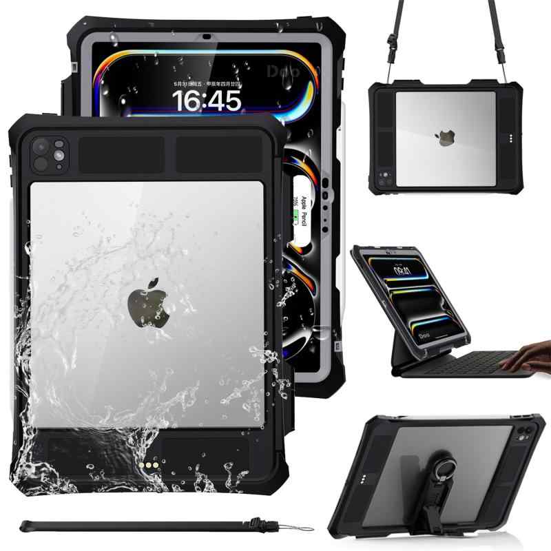 Doo 昇級版 iPad Pro 11インチ 防水ケース 2024 iPad Pro 11 第5世代 お風呂ケース IP68防水規格 耐衝撃 ペン収納 Pencil Pro磁気充電対応 スタンドとストラップ付き Magic Keyboardに対応 完全密