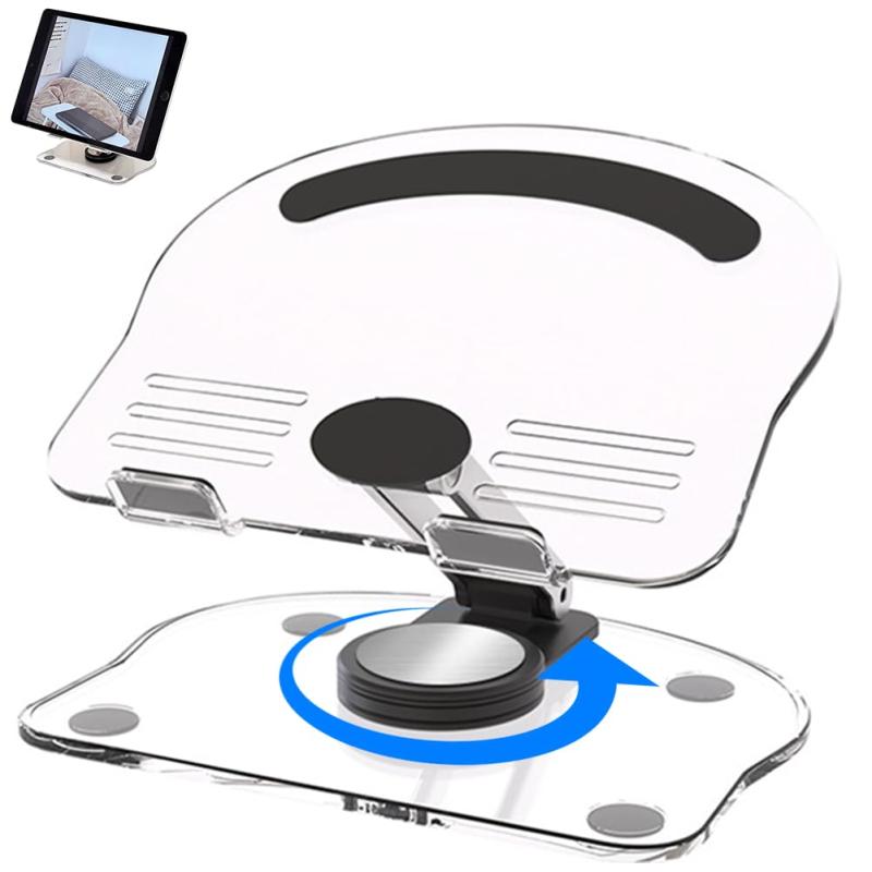 Umora スマホスタンド 折りたたみ式 アクリル製 透明 360°回転 タブレット スタンド 卓上 滑り止め 高さ角度調整可能 充電可能 4.7～13インチモデルに適用（ホワイト）