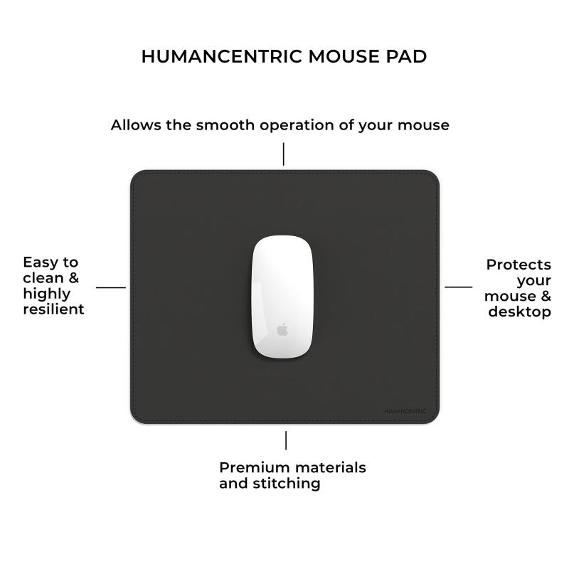 HumanCentric ブラックレザーマウスパッド - プレミアム超薄型ヴィーガンレザーデスクマット マウスパッド、自宅やオフィスのデスク用マウスパッド、コンピューターマウスパッド用デスクプ