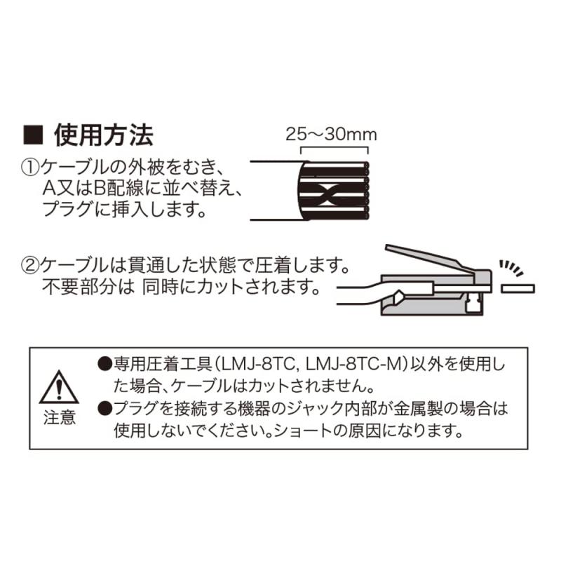 ジェフコム カテゴリー6Aモジュラープラグ シールド付・貫通タイプ 100個入 TP-MJ-6A-808STC
