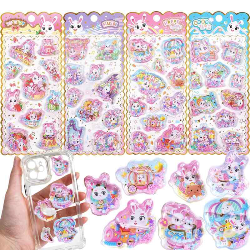 ウォーターシール ぷにぷに 水入り 3D立体ステッカー 4枚セット ウサギ 動物 キャラクター スパンコール入り キラキラ 可愛い ごほうび デコステッカー スマホケース ノート 手帳 アルバム D komorebishop-10177822 木漏れ日ショップ パッケージ画像
