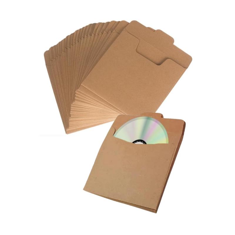 CDケース クラフト紙 DVD 収納 ディスクスリーブ ケース カバー 封筒 包装 無地 12.5×12.5cm 50枚 セット