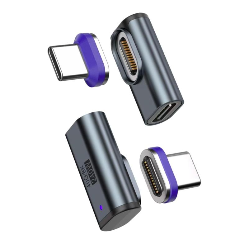 VAFOTON 240W マグネット式 USB C アダプター 24PIN 【2個セット】 90度L字型 タイプC 磁気アダプター 8K@60Hz映像出力・40Gbps高速データ転送 MacBook Pro/ノートパソコン/タブレット/Type-C機器対