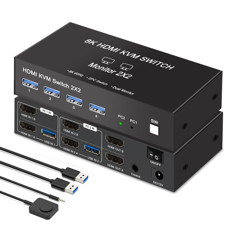 デュアル モニター KVM 切替器 2PC 4USB3.0 KVM スイッチャー HDMI 2入力2出力