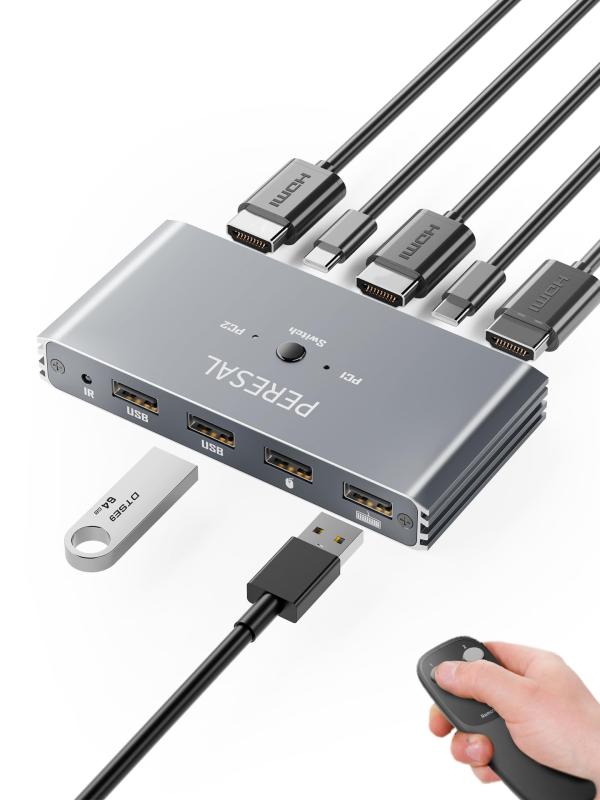 USB 3.0 KVMスイッチ、リモコン付き、HDMIスイッチ