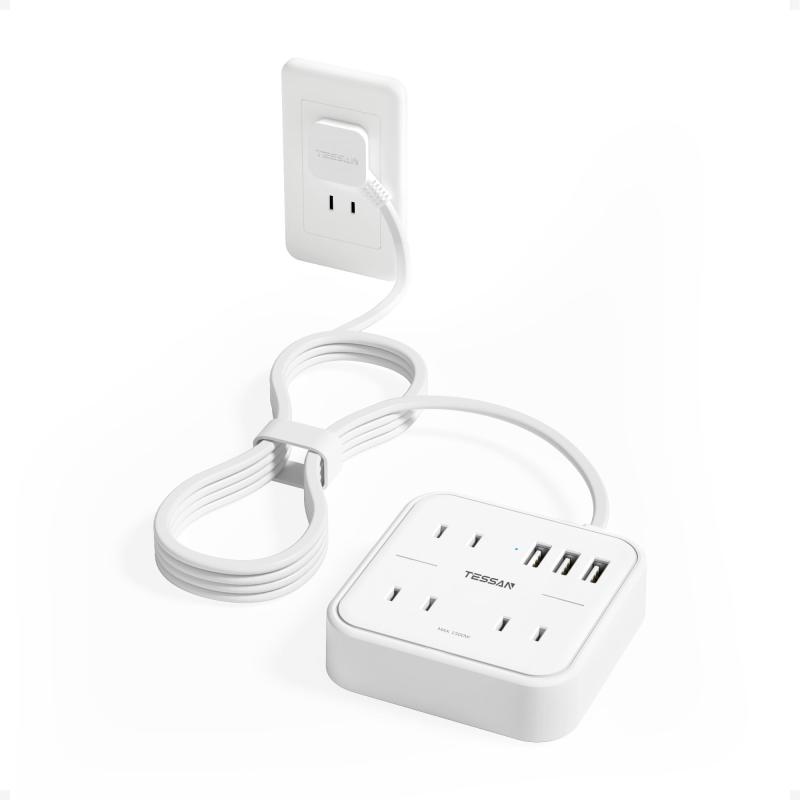 延長コード 電源タップ 薄型プラグ usb たこあしコンセント テーブルタップ TESSAN 3個AC口 3個type-Aポート