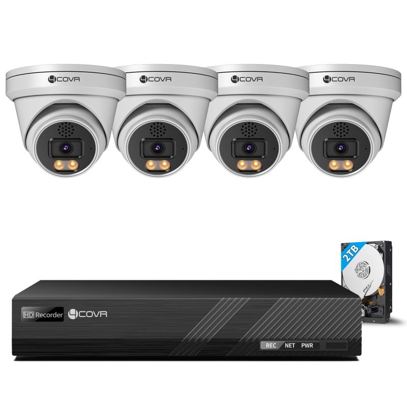 【4K 800万画素・AI人形/車両検知・双方向通話・2TB HDD内蔵】 4COVR 防犯カメラセット ドーム型 JLY-97KA-8MP-1