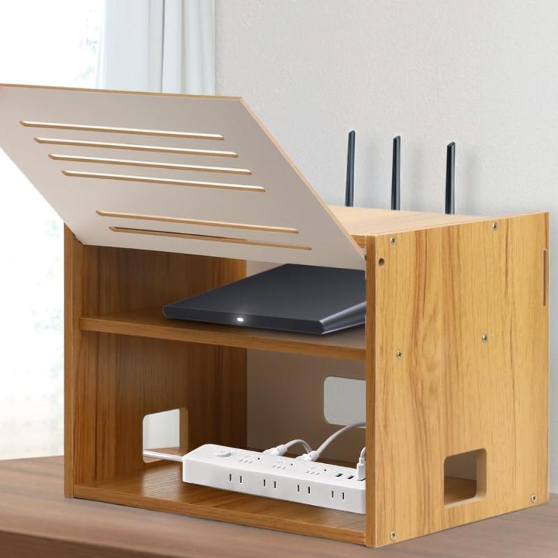 life_mart ルーター 収納 ケーブルボックス 【 2段 卓上 四角 】 ルーターボックス ケーブル隠し ルーター収納ボックス ルーター隠し ルーター収納 ケーブル 収納ケース モデム wi-fi
