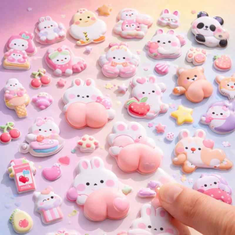 ぷにぷに立体アニマルシール【貼り直しOK】かわいい 動物 ぷっくり触感 ふわふわ・もちもち 手帳 日記 スマホケース DIYデコレーション 子ども向け 女の子・男の子 簡単貼付 ギフト・ご褒 komorebishop-10177436 木漏れ日ショップ サンプル画像2