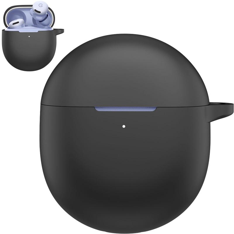 シリコン 保護ケース Google Pixel Buds 2a 用 カラビナフック付き 耐衝撃 装着充電可能 全面保護 ケース カバー ブラック ホワイト レッド